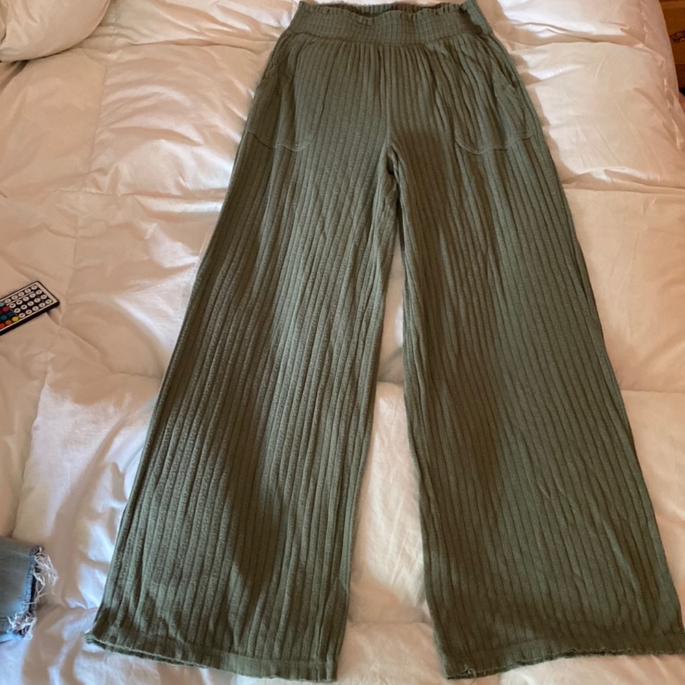 Green flow-y pants